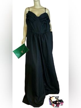 PRETTYLITTLETHING BLACK RUCHED SWEETHEART BODICE WIDE LEG JUMPSUIT NWT (20)